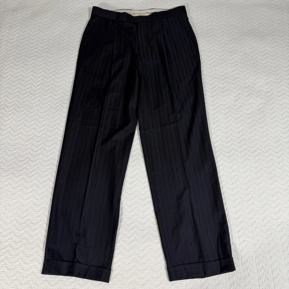 Zanetti Suit Mens 40R Navy Blue Pinstripe Super 120s Wool 3-Button 34x31 Italy‎